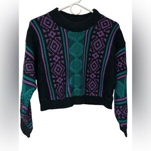 Domani vintage purple green geometric cropped sweater